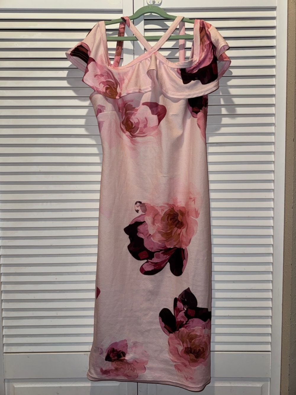 Pink Floral Ruffle Off-Shoulder Dress